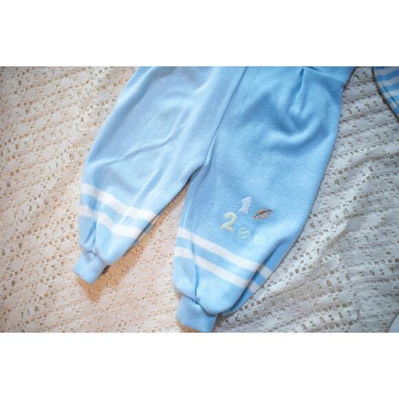 Vintage 90s Baby Boy Overalls, Light Blue Knit Football Baseball, Toddler 24 Mo - Picture 15 of 15